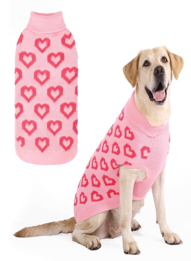 كولتيل كنزة كولتايل للكلاب بمناسبة عيد الحب، كنزة صوفية محبوكة برقبة عالية للكلاب في الطقس البارد، كنزة للحيوانات الأليفة بنقشة قلوب، ملابس شتوية دافئة للكلاب الصغيرة والمتوسطة والكبيرة والقطط والذكور والإناث، لون وردي مقاس L - Image 1